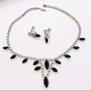 Vintage Demi Parure Black Crystal Necklace & Earrings.